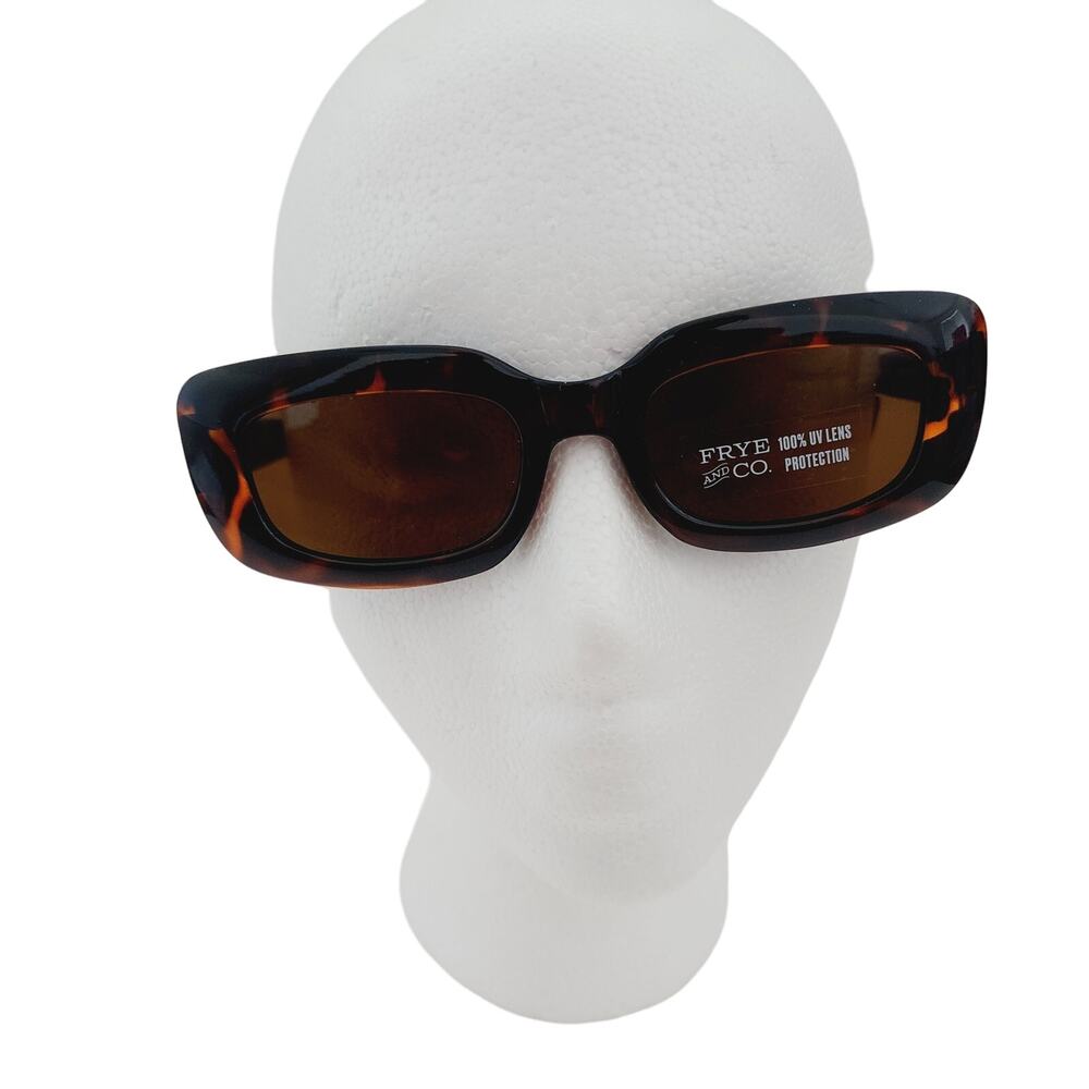 Frye Brown Tortoise Shell Print Brown Retro Rounded Rectangle Sunglasses 100% UV